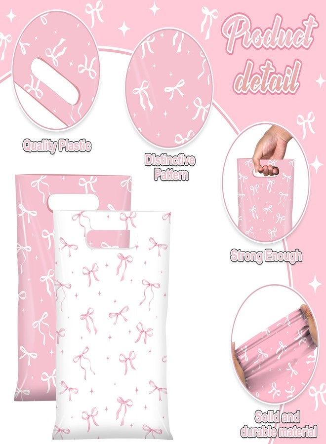 KEASKELL 50Pcs Pink White Bow Party Favor Bags Coquette Bow Plastic Goodie Treat Bags with Handles Girls Birthday Gifts Wrapping Bag for Wedding Baby Shower Engagement Party Supplies - Image 3